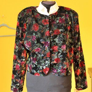 Ms. Choice 1980s Velvet Floral Print Bolero Style Jacket Sz L